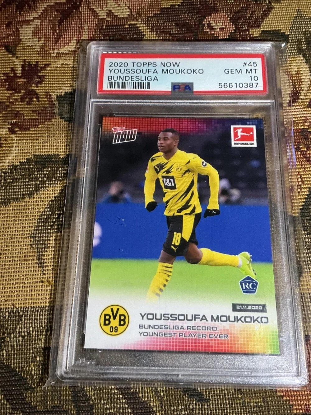 2020-21 Topps Now Bundesliga Youssoufa Moukoko 045 rookie card graded PSA 10